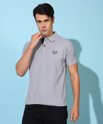 Christy World Solid Men Polo Neck Grey T-Shirt