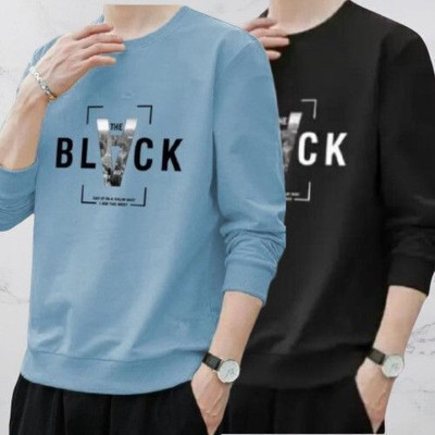 Clothy Printed Men Blue, Black T-Shirt