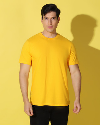 WOOSTRO Solid Men Round Neck Yellow T-Shirt