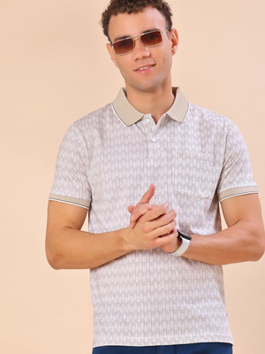 V-MART Printed Men Polo Neck Beige T-Shirt