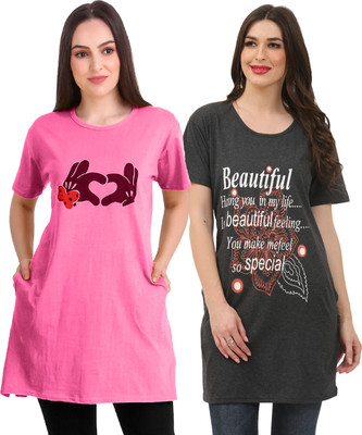 Ddaspration Printed Women Round Neck Multicolor T-Shirt
