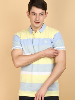Flick Striped Men Polo Neck Yellow T-Shirt
