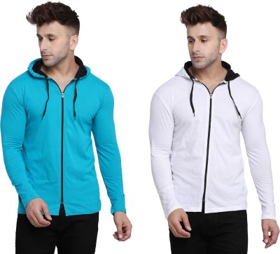 BEYOU FASHION Solid Men Hooded Neck Light Blue, White T-Shirt