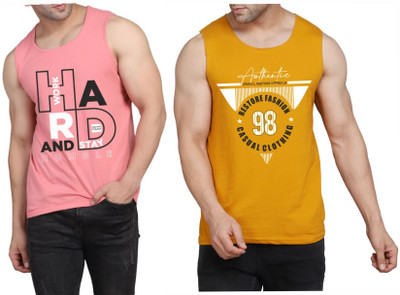 WOOSTRO Printed Men Scoop Neck Pink, Brown T-Shirt