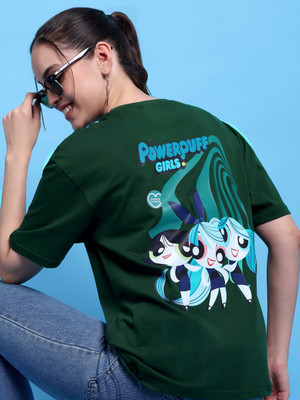 DreamBe Printed Women Round Neck Dark Green T-Shirt