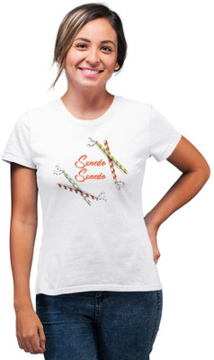 SmarTee Street Printed Women Round Neck White T-Shirt