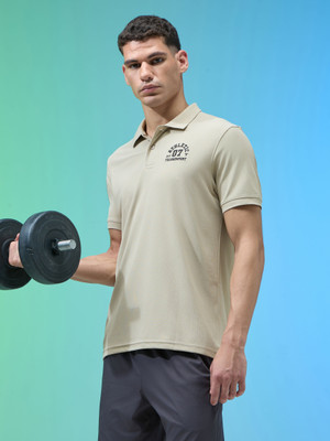 TECHNOSPORT Printed Men Polo Neck Beige T-Shirt