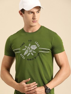 BEING HUMAN Printed, Typography Men Round Neck Green T-Shirt