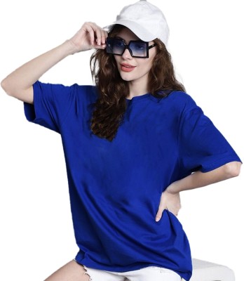Leotude Solid Women Round Neck Blue T-Shirt