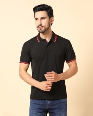 INKKR Solid Men Polo Neck Black T-Shirt