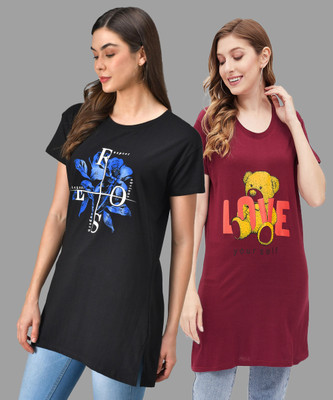 DreamBe Women Nightshirts(Black, Maroon)