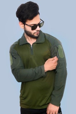 ONEBIT Military Camouflage Men Polo Neck Dark Green T-Shirt