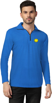 GEUM Printed Men Polo Neck Blue T-Shirt