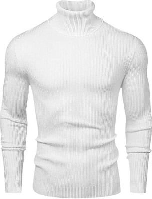 Wrodss Striped Men High Neck White T-Shirt