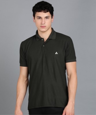 Adrenex Solid Men Polo Neck Dark Green T-Shirt