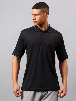 VECTOR X Solid Men Polo Neck Black T-Shirt