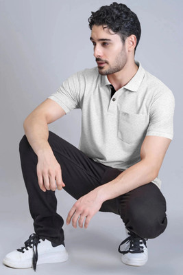Triptee Solid Men Polo Neck White T-Shirt