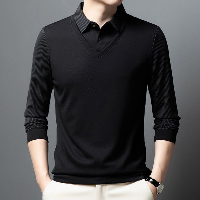 DLooK Designer Solid, Striped, Self Design Men Polo Neck Black T-Shirt