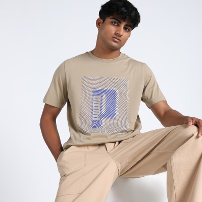 PUMA Solid Men Crew Neck Beige T-Shirt