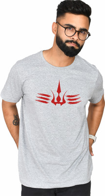 Burundi Blu Printed Men Round Neck Grey T-Shirt