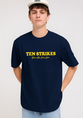 LitThreadz Printed Men Round Neck Navy Blue T-Shirt