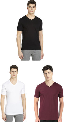 JOCKEY Solid Men V Neck Black, White, Maroon T-Shirt