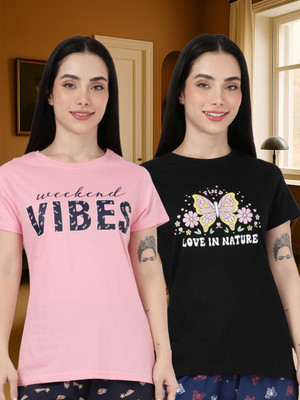 Kryptic Typography Women Round Neck Multicolor T-Shirt