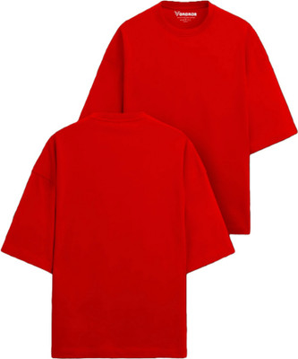 VORDROB Solid Women Round Neck Red T-Shirt