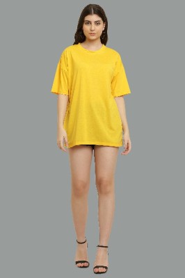 CANIDAE Solid Women Round Neck Yellow T-Shirt