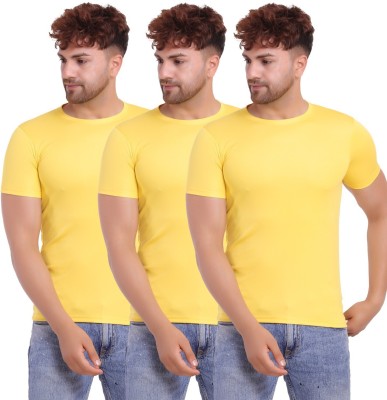 KASPY Solid Men Round Neck Yellow T-Shirt