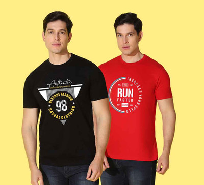 WOOSTRO Printed Men Round Neck Multicolor T-Shirt