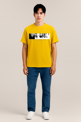 Clever Fox Graphic Print Men Round Neck Yellow T-Shirt