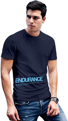 Fighterhero Typography Men Round Neck Navy Blue T-Shirt