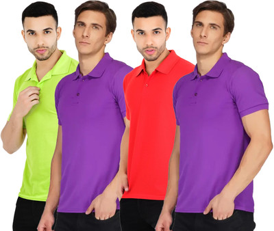 KEOTI Solid Men Polo Neck Multicolor T-Shirt