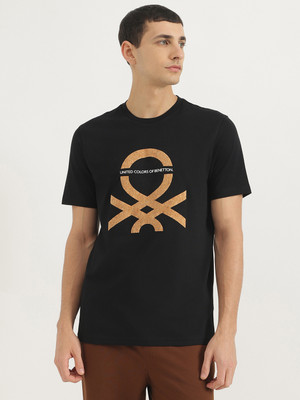United Colors of Benetton Printed Men Round Neck Black T-Shirt