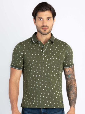 Status Quo Printed Men Polo Neck Green T-Shirt