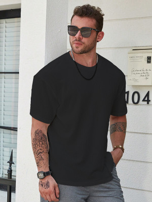 IMSA MODA Solid Men Round Neck Black T-Shirt