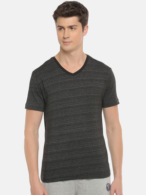 Macroman M-Series Striped Men V Neck Black T-Shirt