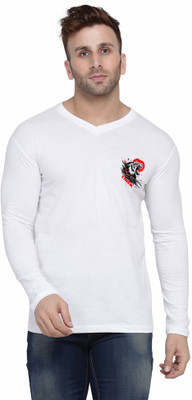 GEUM Solid Men V Neck White T-Shirt