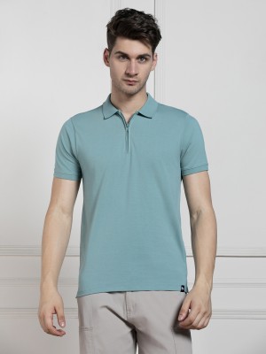 Dennis Lingo Solid Men Polo Neck Blue T-Shirt