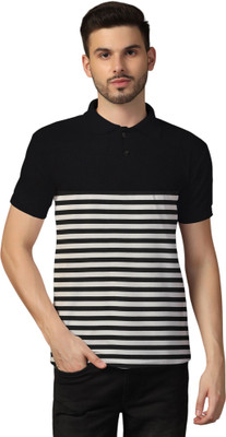 Blisstone Striped Men Polo Neck Black T-Shirt