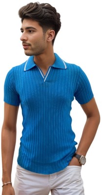 FORWARDS Striped Men Polo Neck Blue T-Shirt