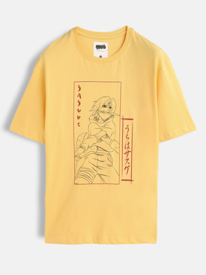 WROGN Printed Men Crew Neck Yellow T-Shirt
