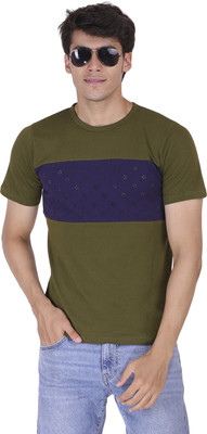 Fookre Printed Men Round Neck Dark Blue, Dark Green T-Shirt