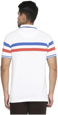 BASICS Striped Men Polo Neck White T-Shirt