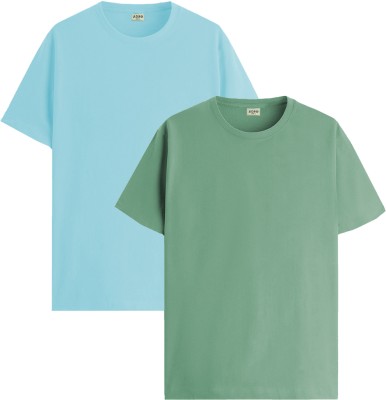 ADRO Solid Men Round Neck Light Green, Light Blue T-Shirt