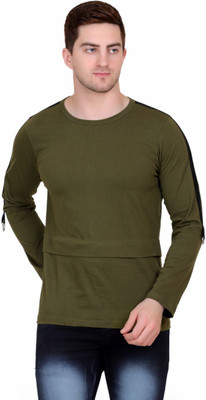 Styvibe Solid Men Round Neck Dark Green T-Shirt