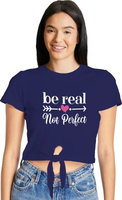 BEFLI Printed, Typography Women Round Neck Blue T-Shirt