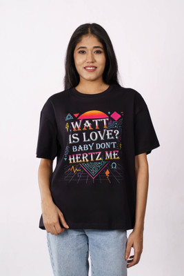 Bandar Baant Graphic Print, Printed Women Round Neck Black T-Shirt