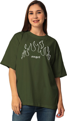 SHEDIATORS Printed, Typography Women Round Neck Dark Green T-Shirt